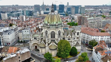 Fototapeta na wymiar drone photo Église Royale Sainte-Marie de Schaerbeek, Koninklijke Sint-Maria Kerk van Schaarbeek Bruxelles Belgique europe 