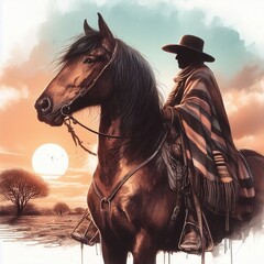 Gaucho a caballo - obrazy, fototapety, plakaty