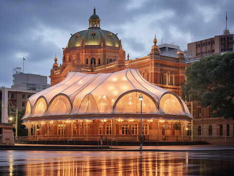 A beautifully designed opera house with a classic 1950s marquee, captured in high resolution.