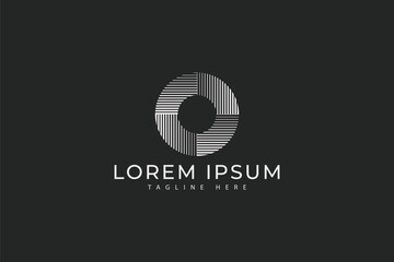 Letter O Monochrome Logo Concept Stripes Pattern Display Background Art Movement Poster Design Template