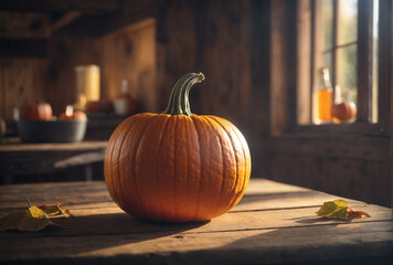 pumpkin on a wooden table