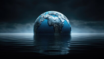 Landscape with planet earth in water, concept of climate change and global warming. Generative AI