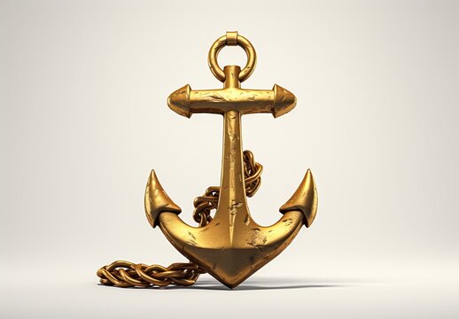 Golden antique anchor illustration on white background. Generative AI