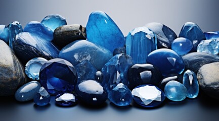 Illustration of blue crystals and gemstones. Generative AI