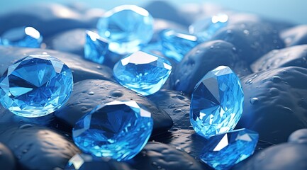 Illustration of blue crystals and gemstones. Generative AI