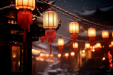 Street full of Chinese New Year lanterns Generative AI