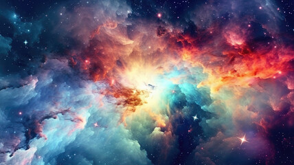 Fototapeta na wymiar bright vivid colorful space galaxy cloud nebula. Stary night cosmos. Supernova background