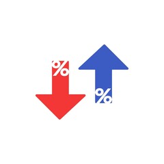 Percentage with arrow up and down, line icon. Percentage arrow with percent sign. Design concept for banking, credit, interest rate, finance and money sphere.
