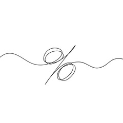 Linear background of percent sign. One continuous line drawing of a percent sign. Vector illustration. Linear percent icon isolated
