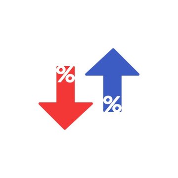 Percentage with arrow up and down, line icon. Percentage arrow with percent sign. Design concept for banking, credit, interest rate, finance and money sphere.
