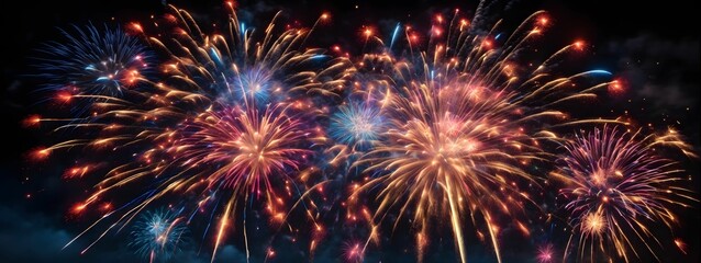 Fireworks Background Colorful Firework Wallpaper Fireworks Illustration Glowing Colorful Fireworks On Dark Sky AI Generative