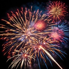 Obraz premium Fireworks Background Colorful Firework Wallpaper Fireworks Illustration Glowing Colorful Fireworks On Dark Sky AI Generative