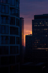 Office buildings in the financial district of London at sunset