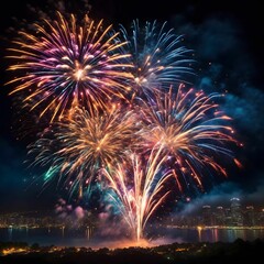 Fireworks Background Colorful Firework Wallpaper Fireworks Illustration Glowing Colorful Fireworks On Dark Sky AI Generative