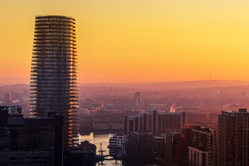 Office buildings in the financial district of London at sunset