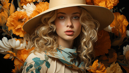 A beautiful autumn portrait of a blond woman generated by AI