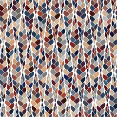 Seamless geometric pattern with colorful braids on a white background. Abstract mosaic with small tiles in autumn vintage colors. Vector illustration.
