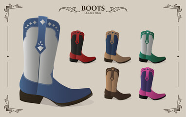 Cowboy Boots detailed illustration leather casual shoes collection 