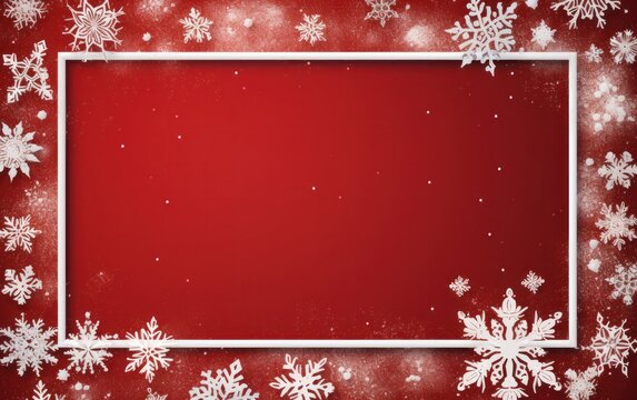 Christmas holiday design with snowflakes and frame with free space. Merry Christmas.  Red Christmas holiday background