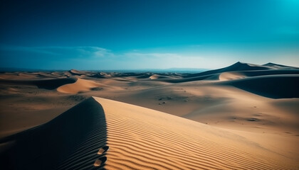 Rippled sand dunes in arid Africa, a majestic tranquil scene generated by AI