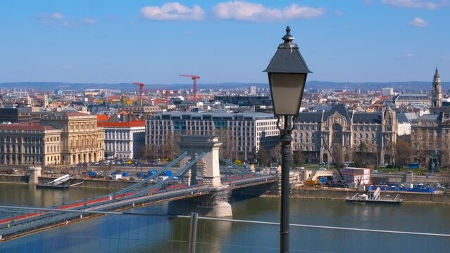 Bridge scape in budapest. A beautiful cityscape of Budapest with Danube river water and Secheni bridge in the day light.