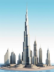 Burj Khalifa its height skyscraper illustration , Burj khalifa 3D illustration, Generative Ai 