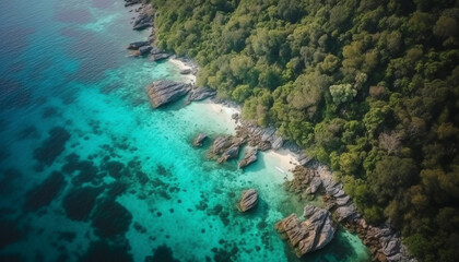Fototapeta na wymiar Aerial view of tranquil turquoise coastline, natural beauty in nature generated by AI