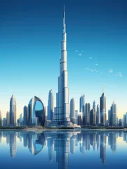 Rolgordijnen zonder boren Burj Khalifa Burj Khalifa its height skyscraper illustration , Burj khalifa 3D illustration, Generative Ai 