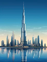 Lichtdoorlatende gordijnen Burj Khalifa Burj Khalifa its height skyscraper illustration , Burj khalifa 3D illustration, Generative Ai 
