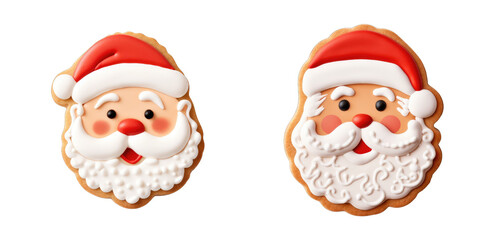 Collection of Cute Santa Face Cookies for Christmas, Sugar Cookie in the Shape of Santa Claus with Hat on transparent background, png - Generative AI
