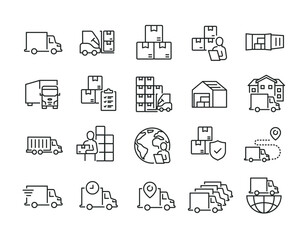 Logistic line icons. Editable stroke. For website marketing design, logo, app, template, ui, etc. Vector illustration.