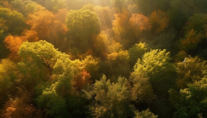 Naklejka na ściany i meble Vibrant autumn forest, multi colored leaves, tranquil rural landscape beauty generated by AI