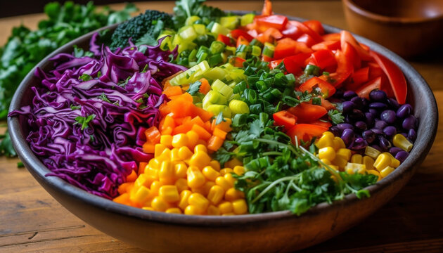 Fresh vegetable salad bowl with multi colored organic variation and freshness generated by AI