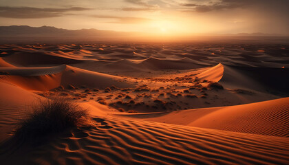 Rippled sand dunes in arid Africa, a tranquil scene generated by AI