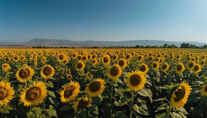 Vibrant sunflower meadow in rural farm, nature beauty in summer generated by AI