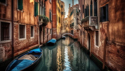 Fototapeta na wymiar Reflections of illuminated architecture on canal, famous Veneto travel destination generated by AI