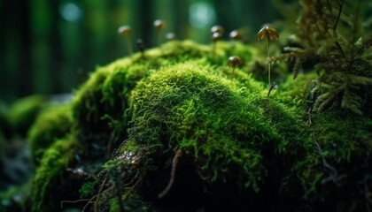 Fresh green forest growth, wet with freshness generated by AI