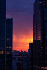 sunset on office building in London