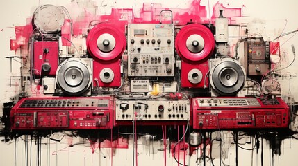 graffiti  background with speakers - obrazy, fototapety, plakaty