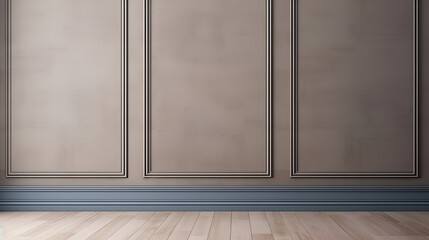 Brown wall background with copy space in an empty room with brown parquet floor. Classical wall molding decoration in modern empty luxury home interior.