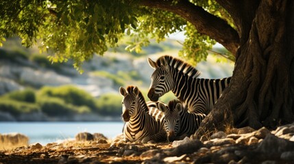 Fototapeta na wymiar A zebra family walking together.UHD wallpaper