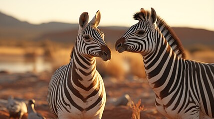 Fototapeta na wymiar A zebra pair grooming each other coats photo.UHD wallpaper