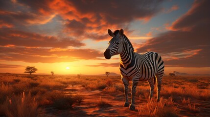 Fototapeta na wymiar A zebra standing tall on the horizon silhouetted.UHD wallpaper