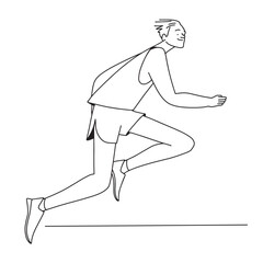 The athlete is running , line black and white minimalistic flat illustration. Vector illustration