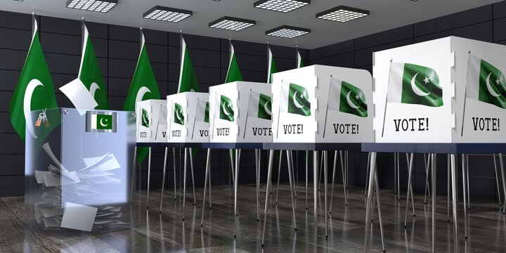 Pakistan - polling station with ballot box and voting booths - election concept - 3D illustration