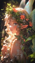 Naklejka premium Anime portrait of a woodland fairy
