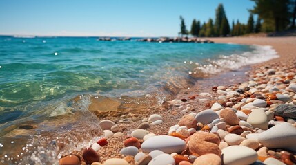 Fototapeta na wymiar Beach scenery colorful pebbles photo.UHD wallpaper