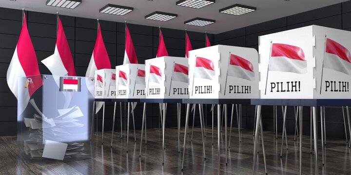 Indonesia - Polling Station With Ballot Box And Voting Booths - Election Concept - 3D Illustration