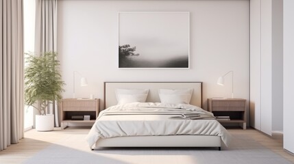 Modern bedroom Interior, luxurious large white bedroom