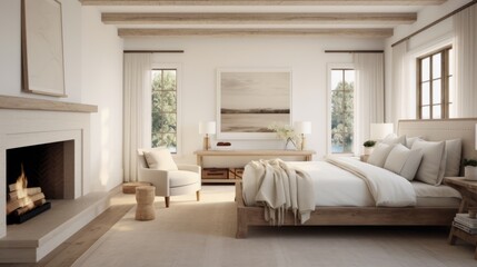 Fototapeta na wymiar Modern bedroom Interior, luxurious large white bedroom
